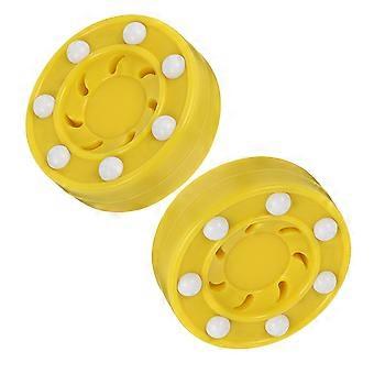2Pcs Ice Hockey Puck for Training Use Yellow Plastic Hockey Reusable Puck