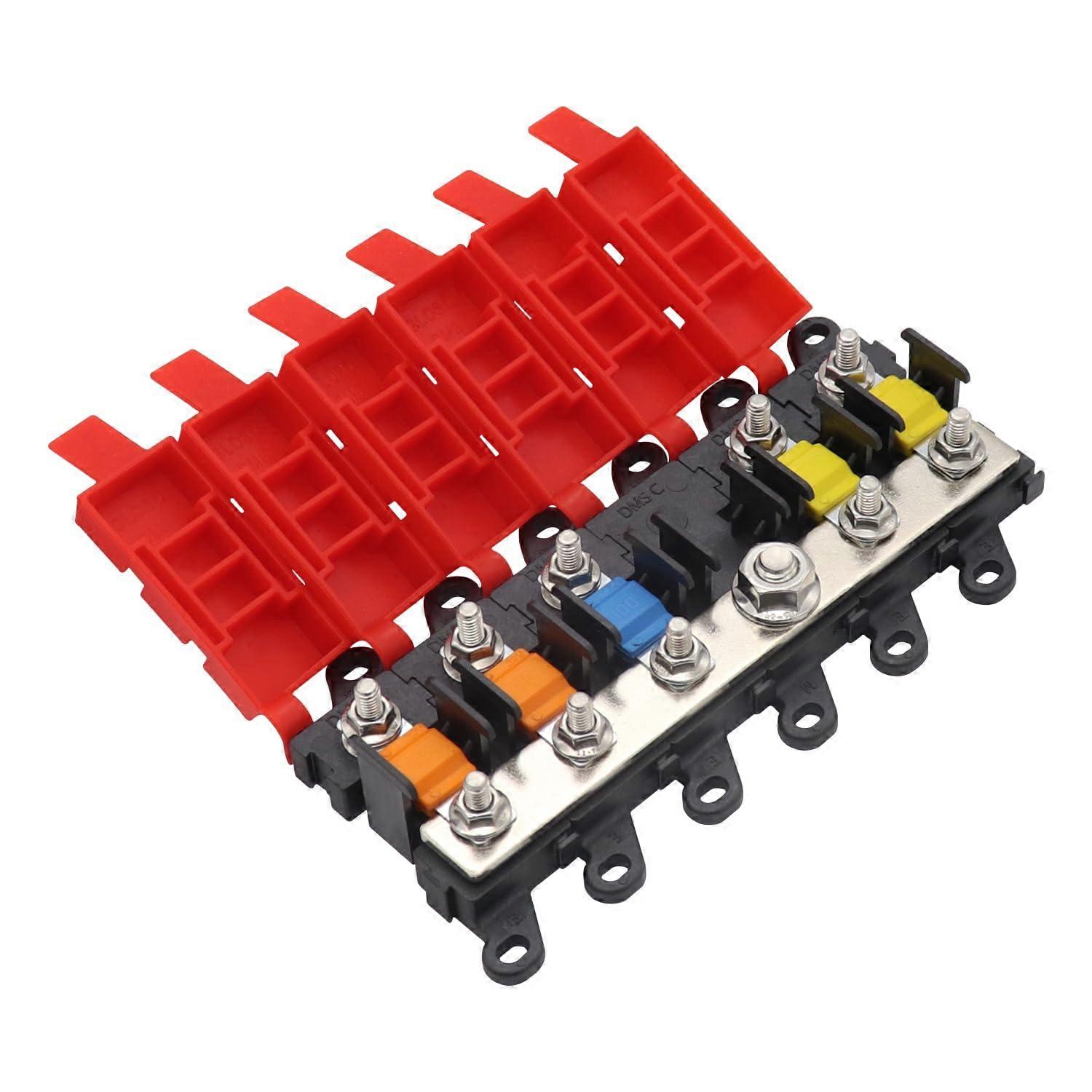 5-fach MIDI-Sicherungshalter für Fahrzeuge, mit 30A, 60A und 100A Sicherungen.