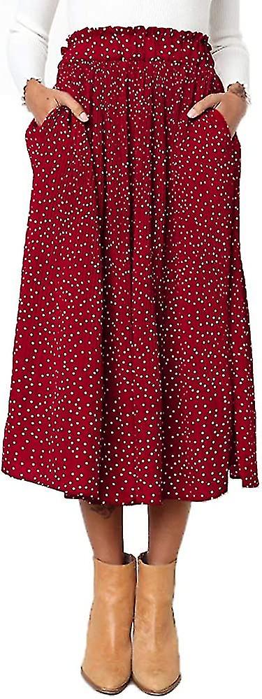 Womens High Waist Polka Dot Pleated Skirt Midi Maxi Swing Skirt