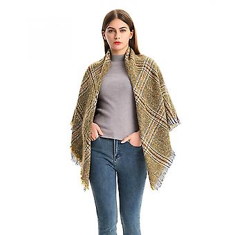 Veeki Womens Chunky Plaid Tartan Checked Soft Brushed Scarf Wrap Tassel Trimsyellow