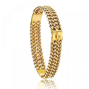 Gold Dog Collar with Steel Buckle,Double Cuban Strong Stainless Steel Dog Walking Collar Necklace Large Dogs(16in Long)