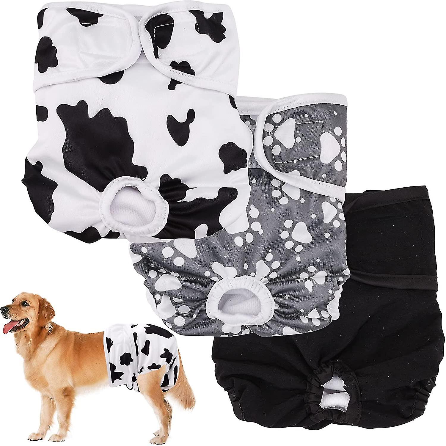 Reusable Female Dog Diaper,3pcs Washable Pet Nappies,absorbent Breathable Puppy Sanitary Wraps Panties For Small Medium Large Dogs