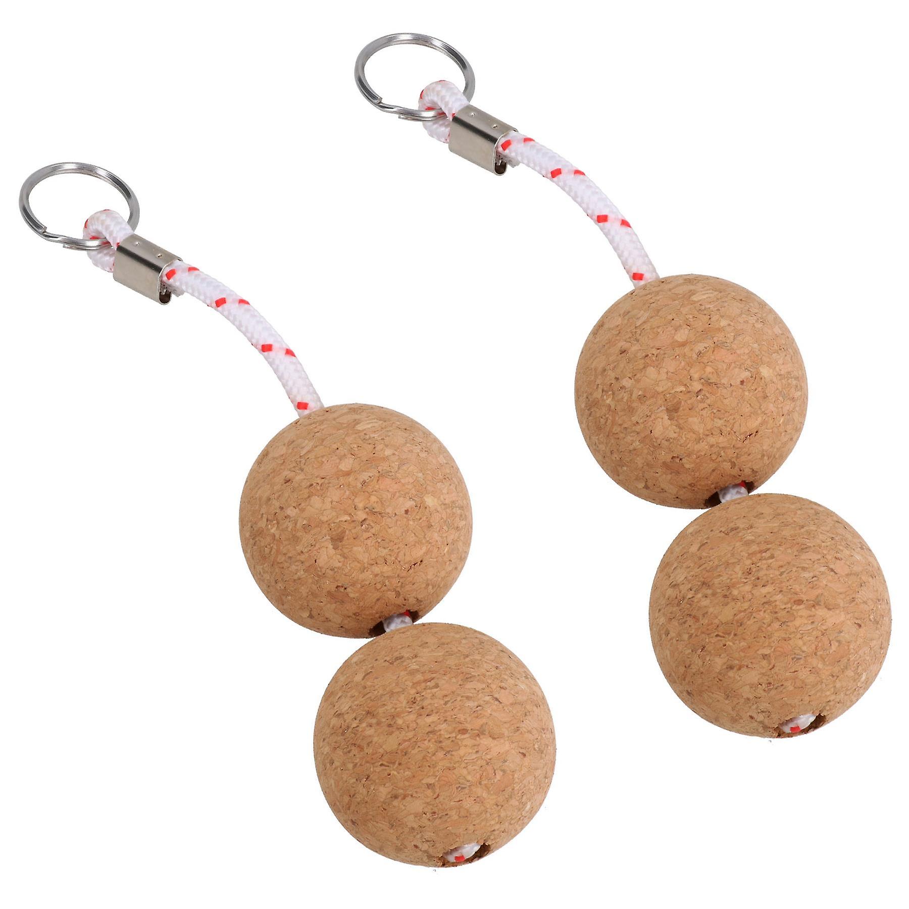 2 PACK 52mm Floating Cork Twin Ball Keyring Key Float Boat Sailing Buoyant Ring