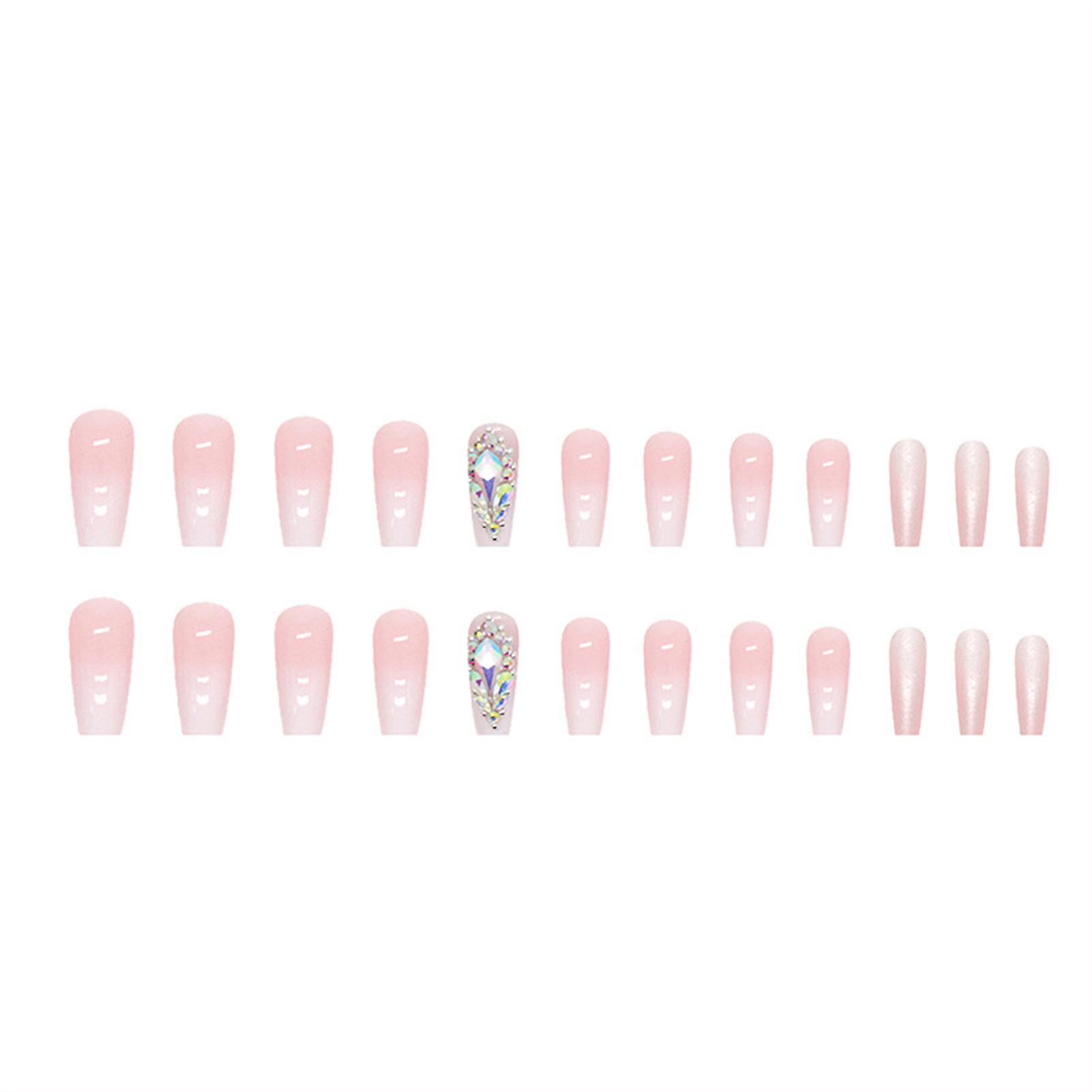 Square Glossy False Nail Tips Sparkling Resin Gradient Press On Nails With Nail Glue