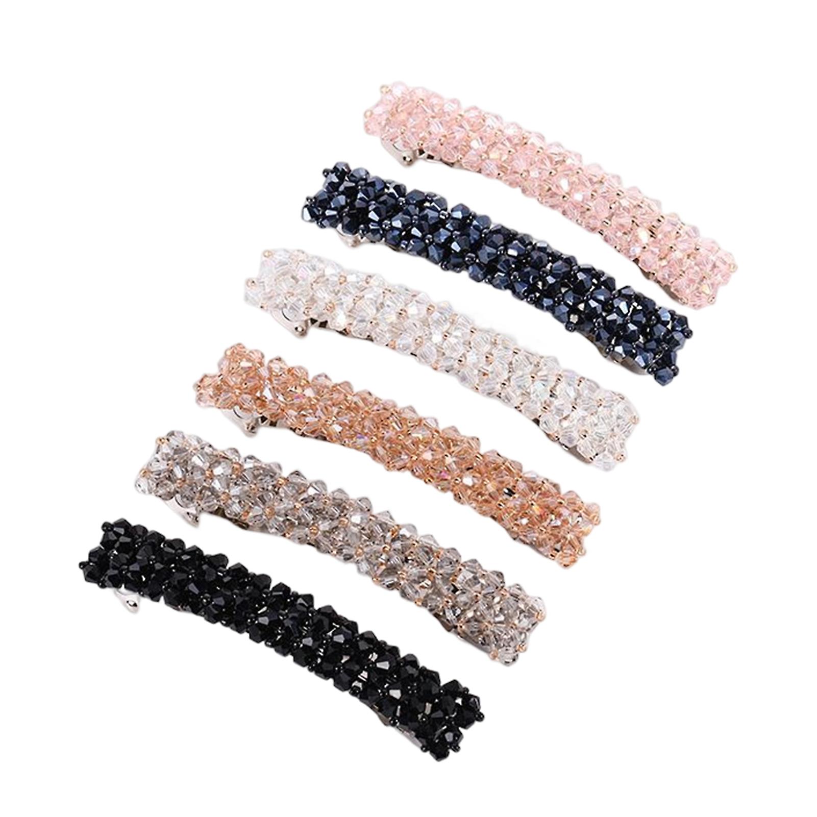 6pcs Rhinestone Hair Side Clips Metal Rectangular Spring Hair Barrettes