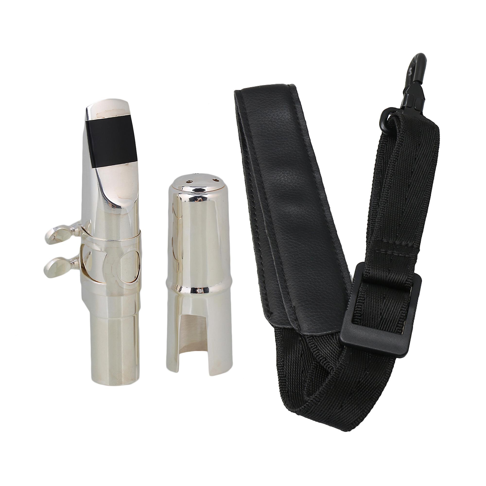 2Pcs Professional Sax Mouthpiece for 7# Tenor B Flat Silver & Neck Strap