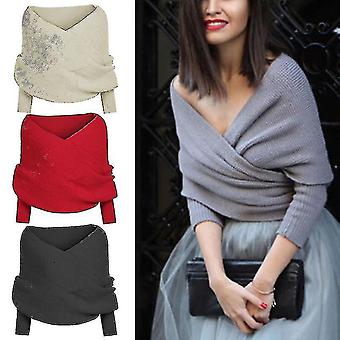 Women Knitted Sweater Tops Scarf With Sleeve Wrap Winter Warm Shawl Scarves