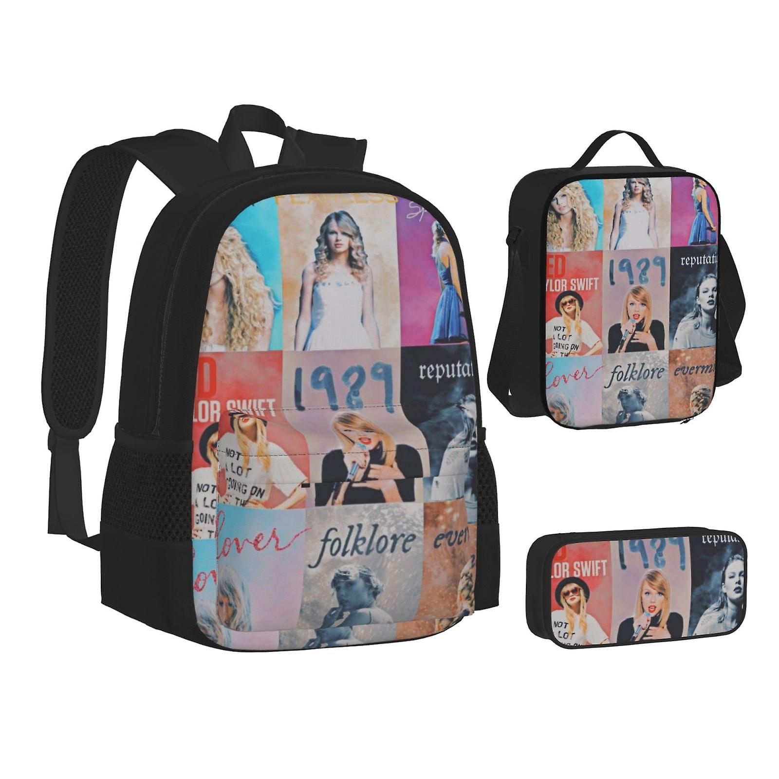 Tay-Lor Sw-Ift Cartoon 3 قطع حقيبة ظهر مدرسية خفيفة الوزن حقيبة كتب مدرسية صندوق غداء حقيبة قلم رصاص حقيبة نهارية كبيرة