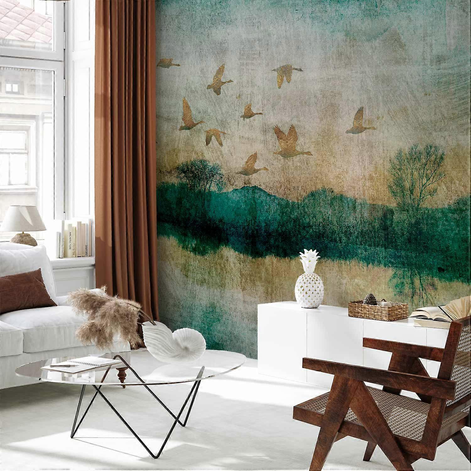 Selvklæbende vægmaleri - Gyldne ænder