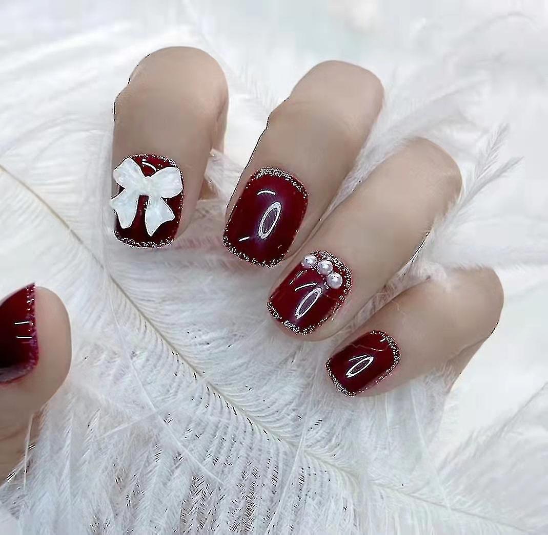 New Short Square Round White Ins Manicure Patch Wearing Armor Streamer Butterfly Nail Patch Nail Piece