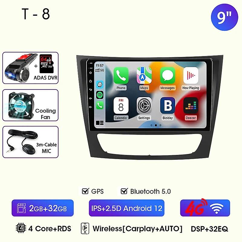 2din Android 12 Car Radio Screen For Mercedes Benz E-class W211 E200 E220 E300 E350 E240 E270 E280 W219 Carplay Stereo Rds