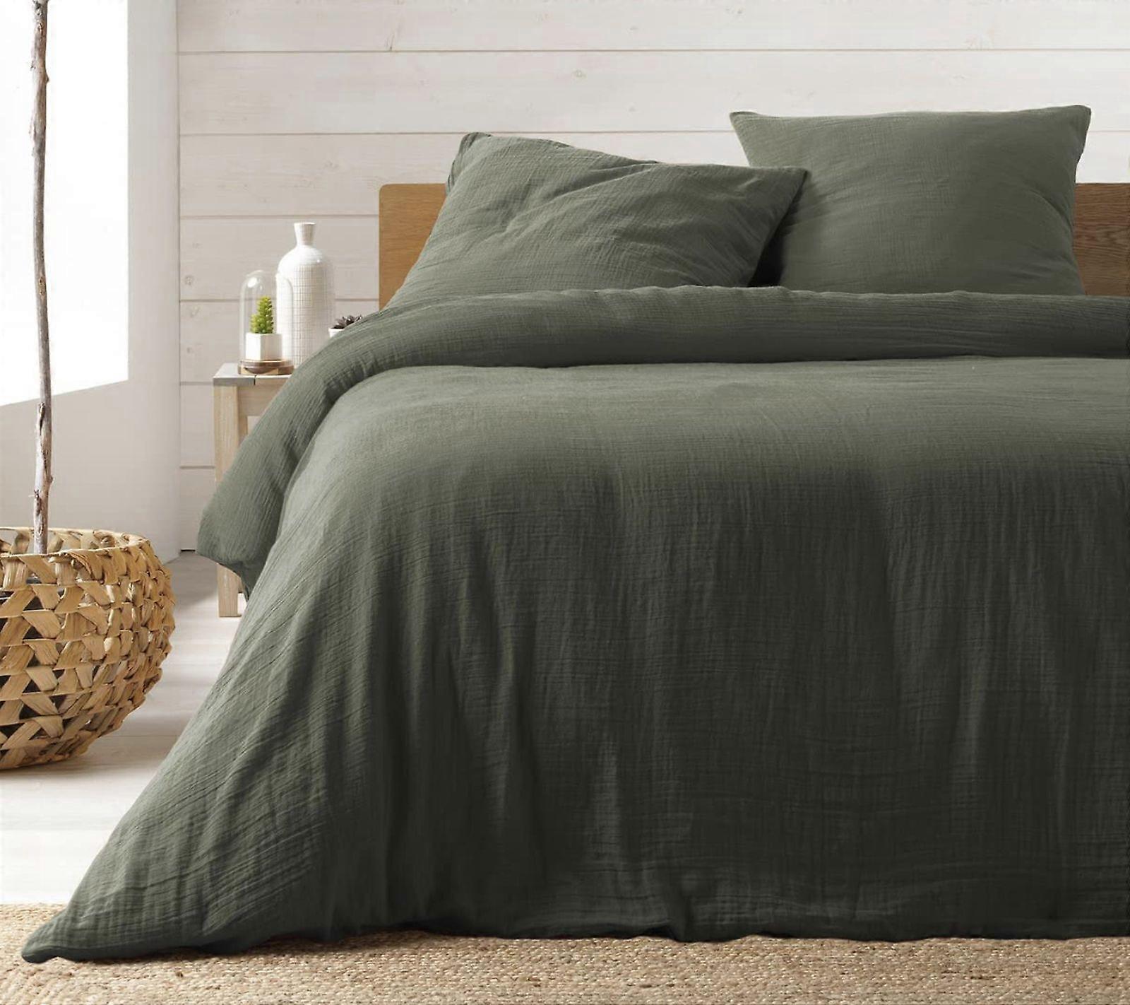 Green cotton gauze bedding set 240 x 220 cm