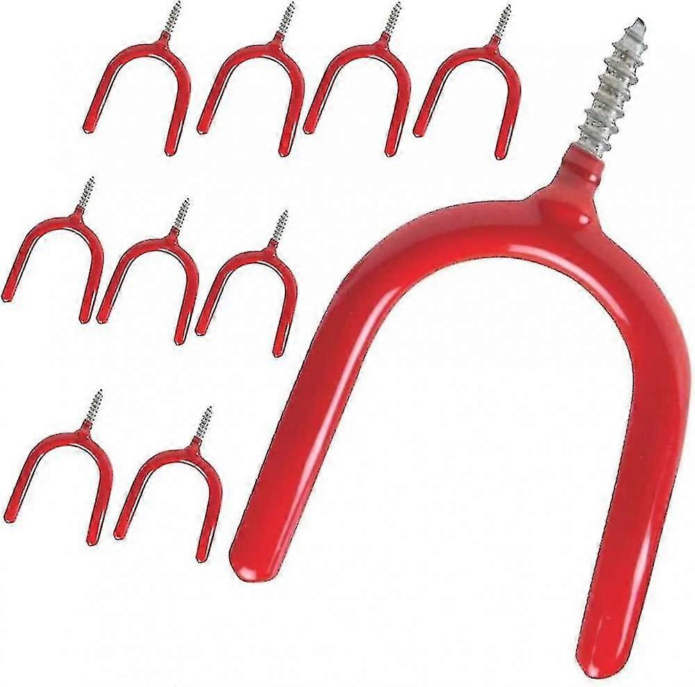 Screw-in Hook Storage Shed Utility Hook For Garage Multi-purpose Hook Set For Garden Tools Shovel Rake Red Pack Of 10