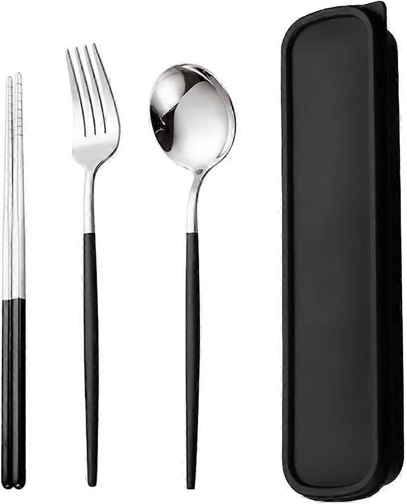 Stainless Steel Cutlery Set Portable Reusable Flatware Silverware, Include Fork Spoon Chopsticks Case
