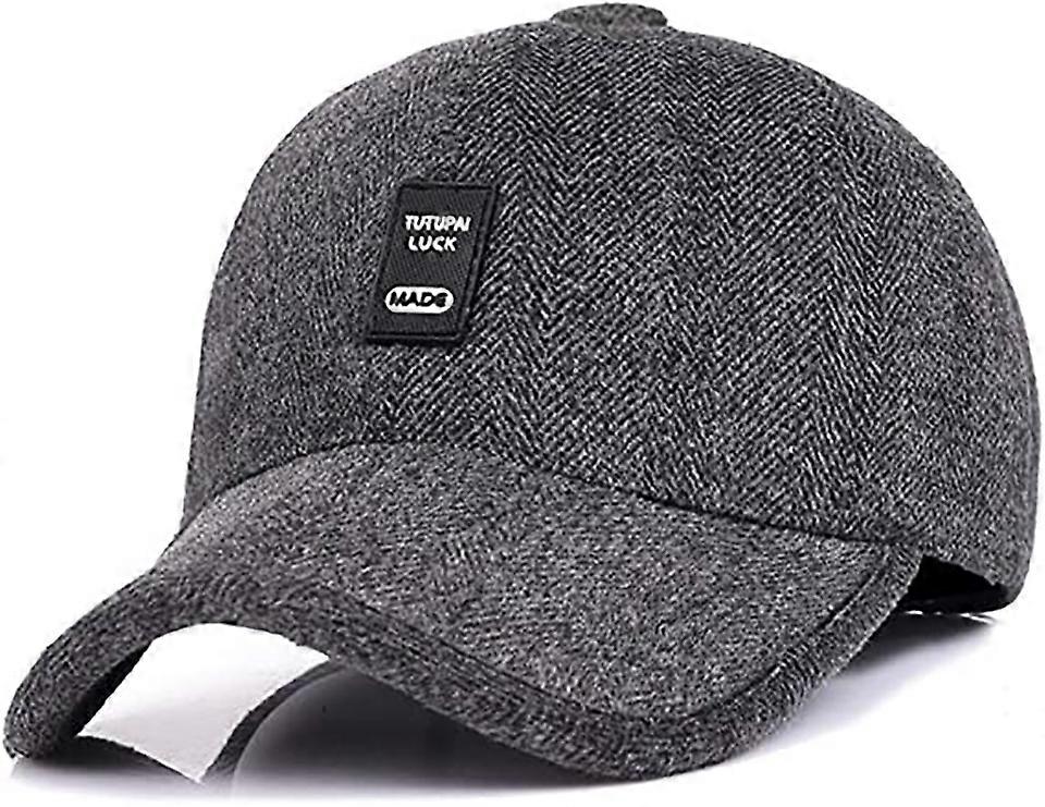 Mens Thick Wool Winter Baseball Cap with Ear Flaps