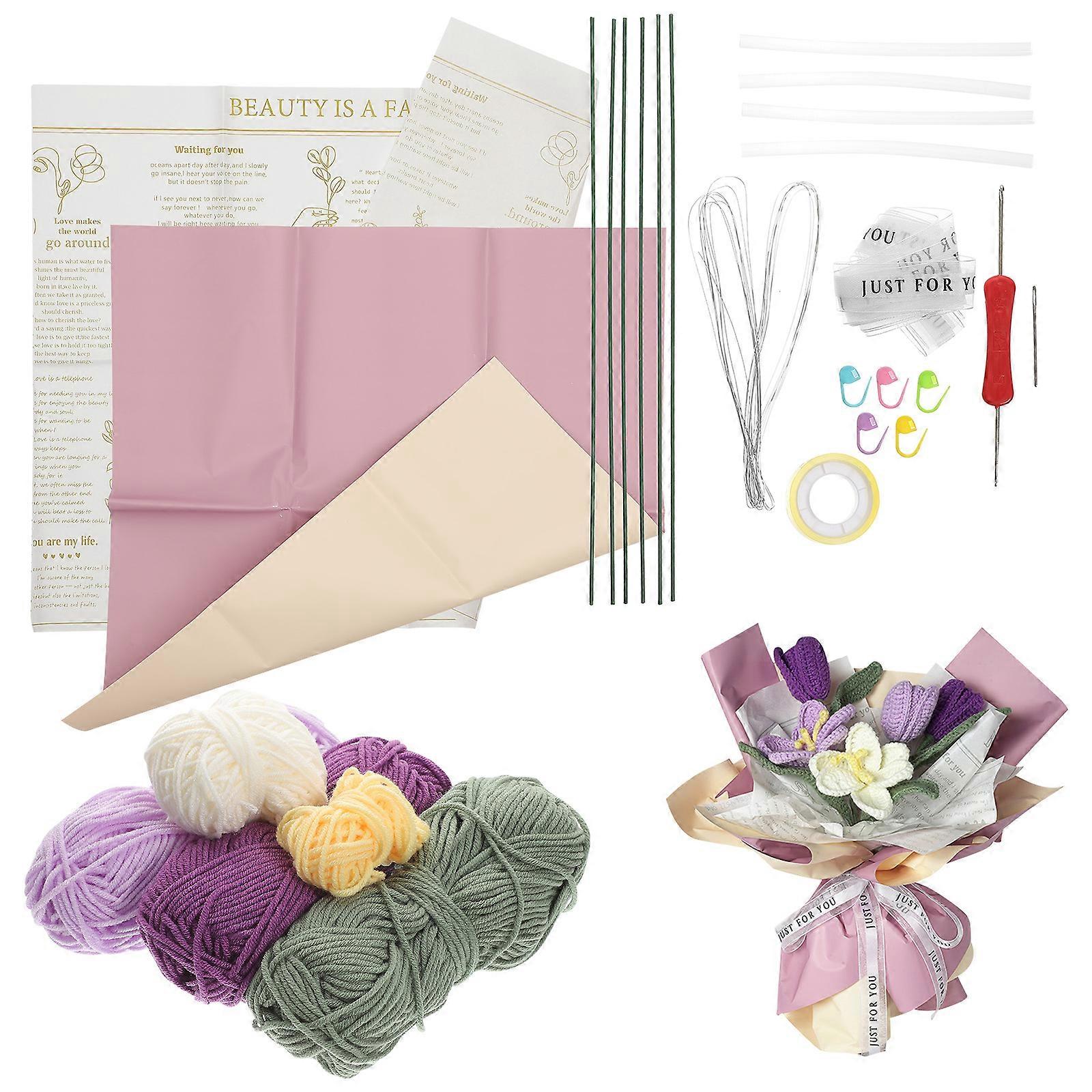 1 مجموعة توليب الكروشيه كيت الكروشيه للمبتدئين توليب الحياكة كيت الكروشيه باقة مجموعة الكروشيه