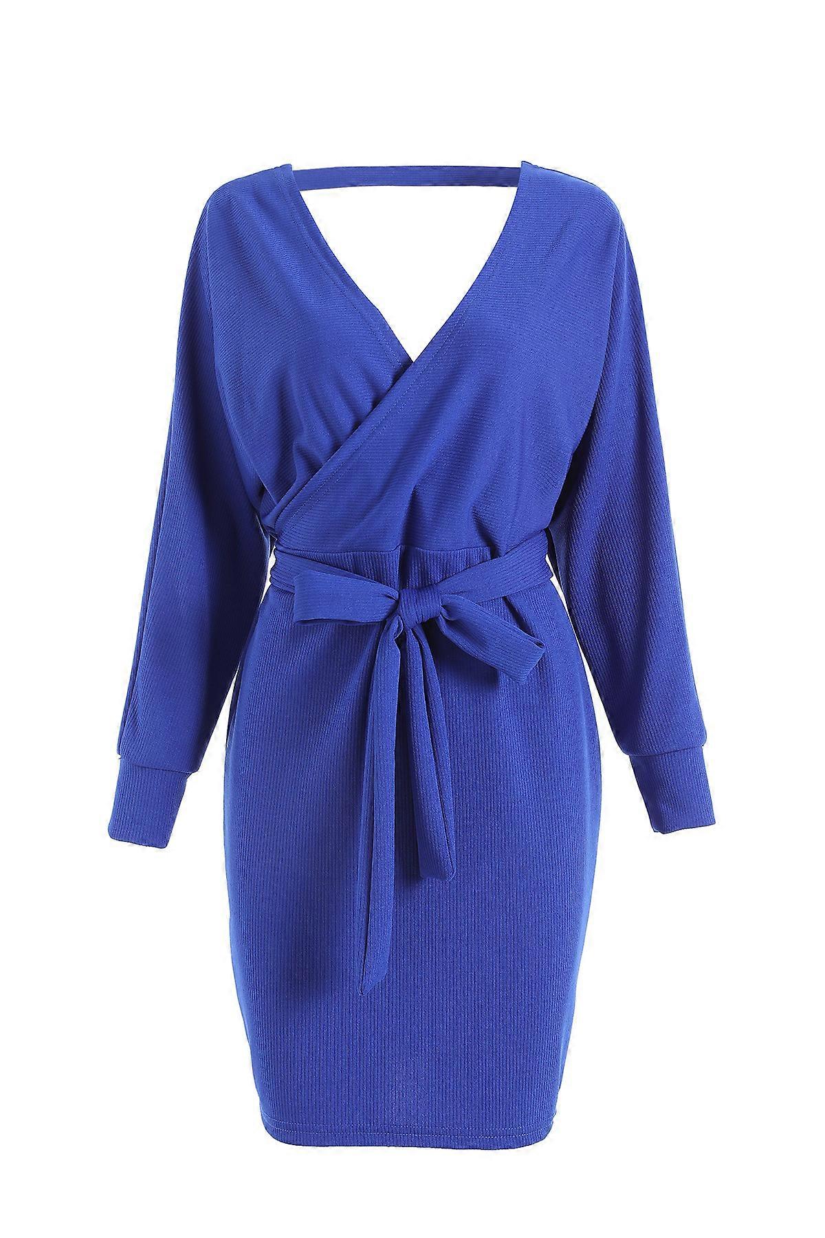 XIANRENG Women's V-Neck Jumper Dress Long Sleeve Knitted Dress Backless  Sweater Dress Knitted Jumper Slim Fit Knitwear Pullover with Belt, Royal  Blue | Fruugo NL