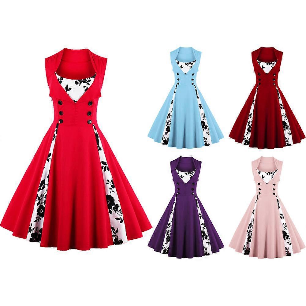 Sleeveless women's patchwork contrasting large swing skirt retro dress