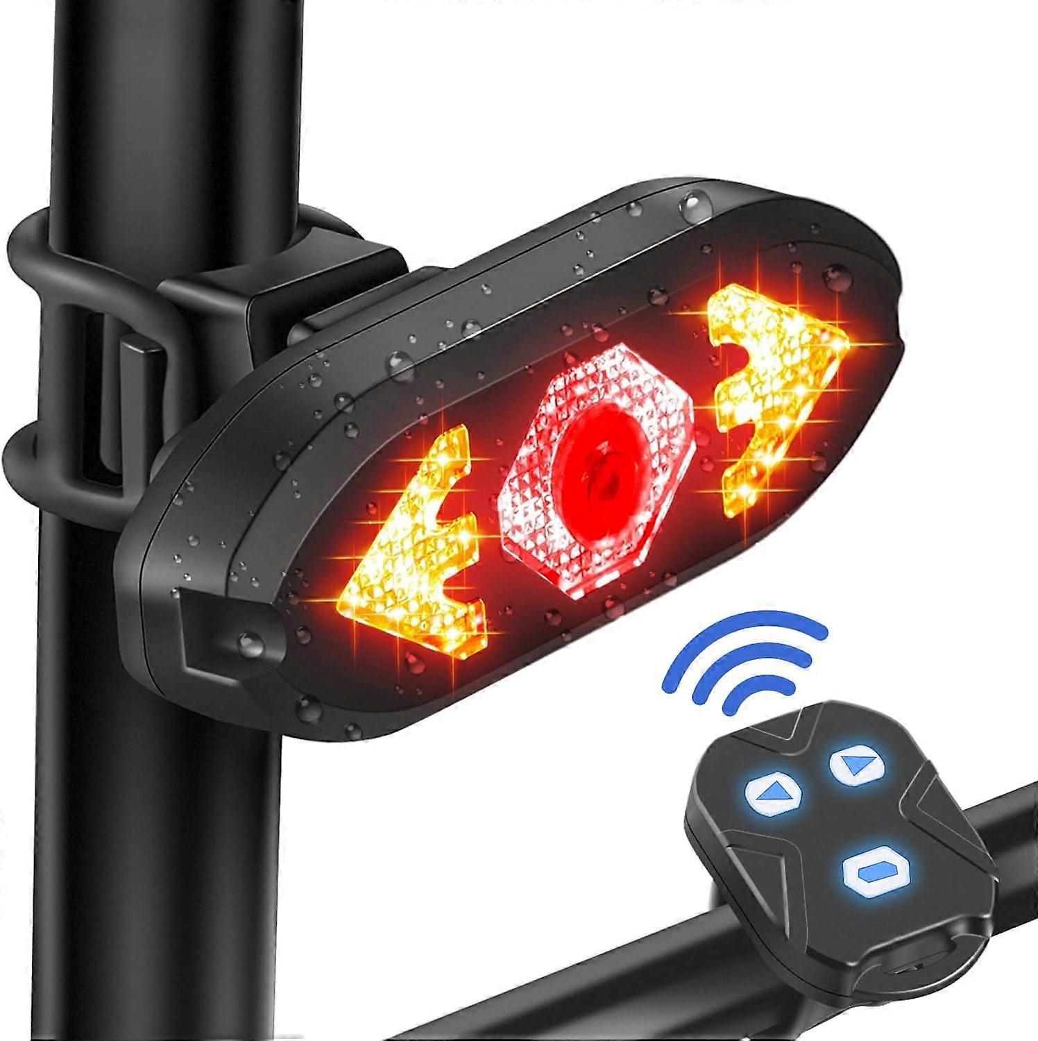 Bicycle Tail Light Remote Control Turn Signal LED, USB Rechargeable Tail Light Cycling Safety Warning Bicycle Light