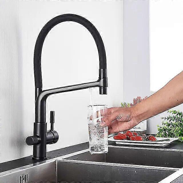 High qualityFilter Kitchen Faucet Black Dual Spout Drinking Water Faucet Mixer 360 Degree Rotation Hot Cold Water Purification Feature Tap