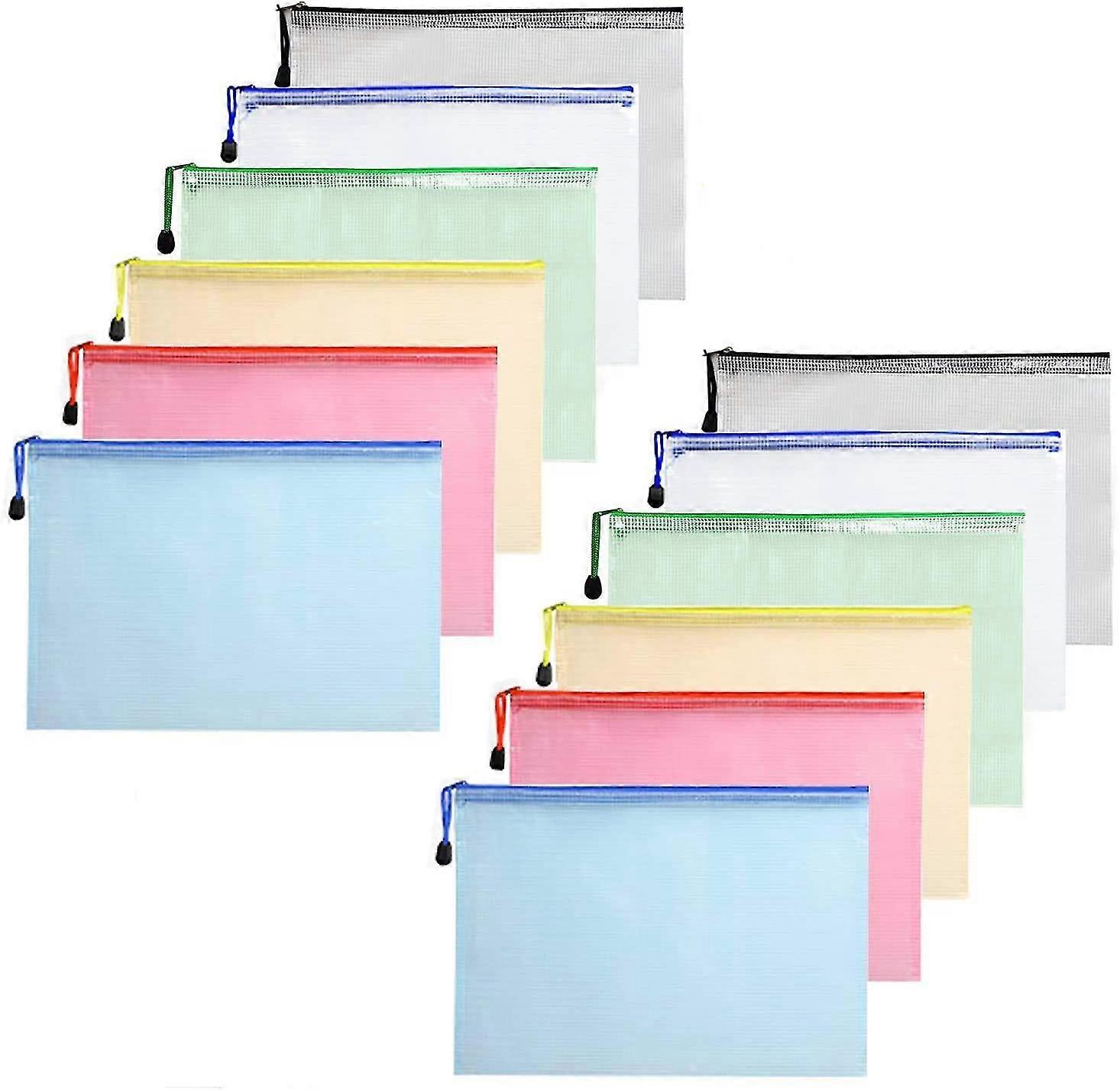 A5 Zip File Bag Mesh Document Plastic Wallet Folders Zipper Plastic Pockets (Pack Of 12)