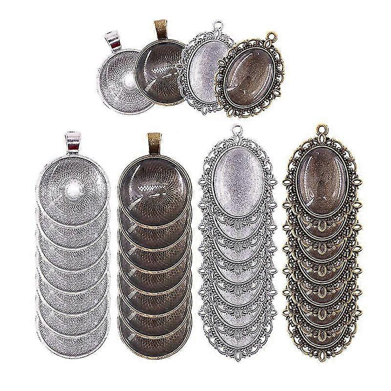 64pcs Round Oval Pendant Diy Accessories For Crafts Bracelets Necklace Keychain Jewelry (Box-Packed)
