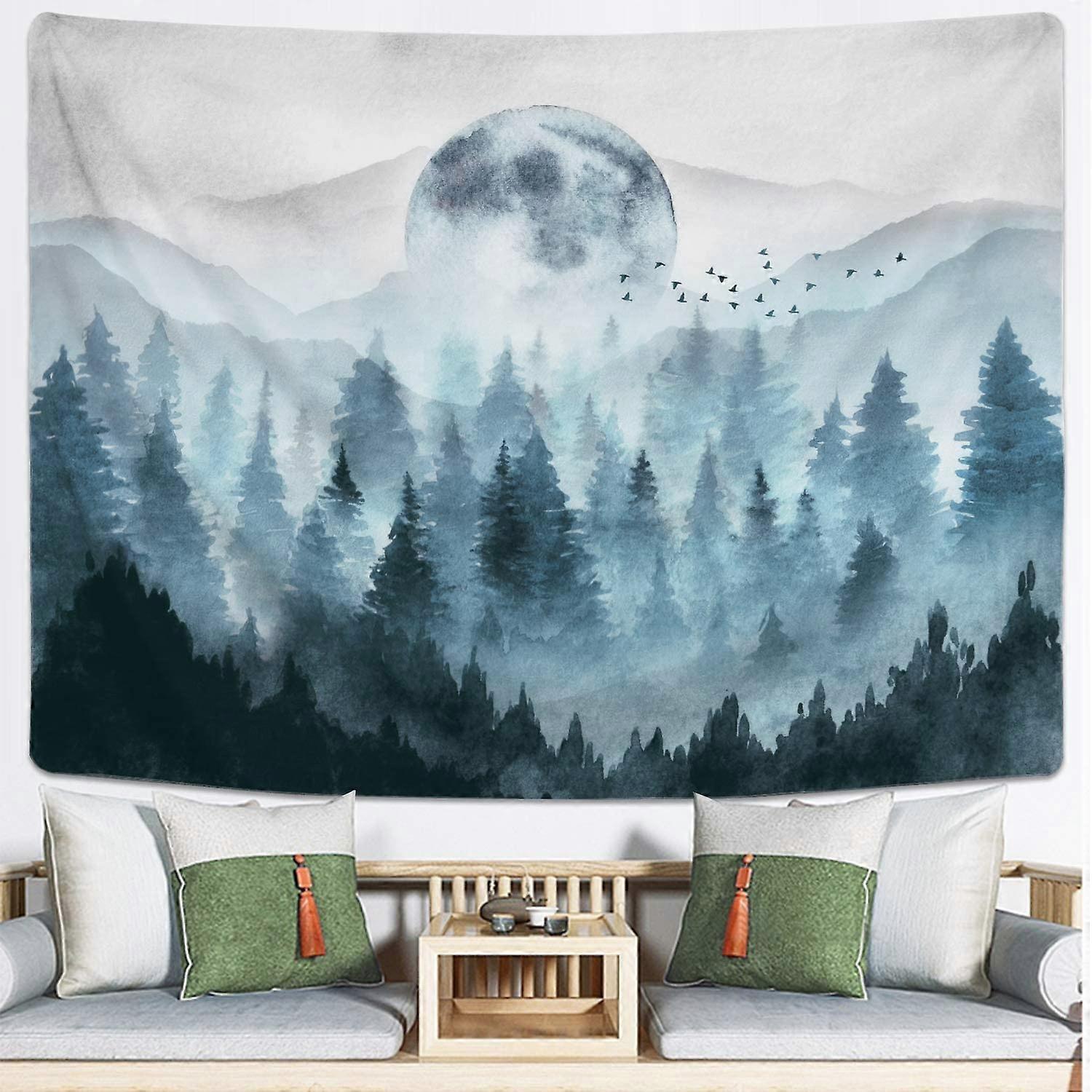 Misty Forest Tapestry Foggy Mountain Tapestry Magical Tree Tapestry Nature Tapestry