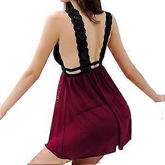 Spitze Tiefes Nachthemd mit V-Ausschnitt Sexy Dessous Nachthemden Nachtwäsche Nachtkleid Frauen ärmellose Nachtwäsche Kunstseidensatin