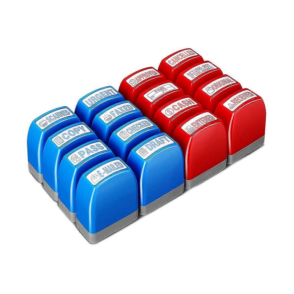 16 Pcs Self Inking Rubber Stamp Set for Office Stamps Approved Paid Copy Faxed Scanned Stamps Messa