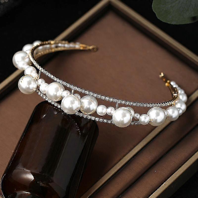 New Style Headband Headgear Golden Handmade Pearl Rhinestone Headband