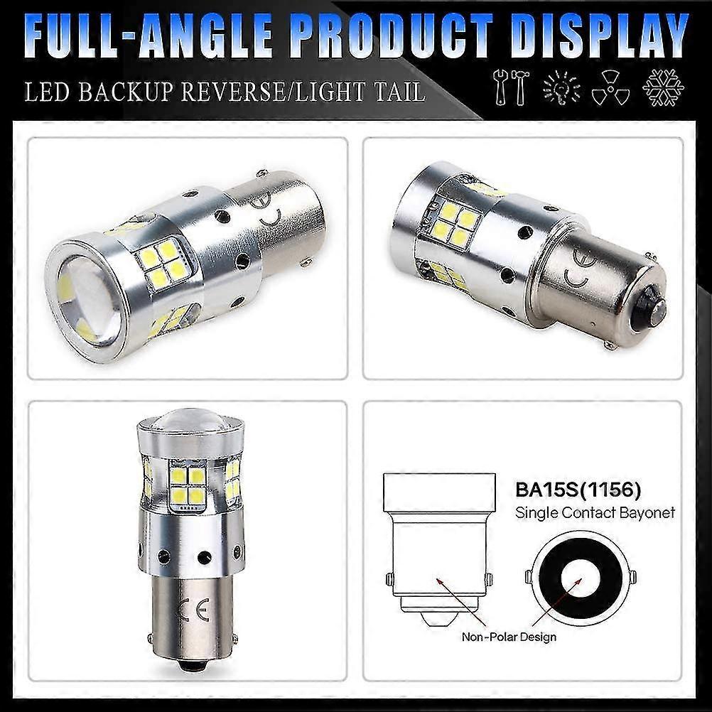 Led For Car And Motorcycle, 1300lm, With Projector Lens, 6000k White For Taillight, Reverse Lights, Drl Daytime Running Lights, Stop Bulbs. (pack Of 2