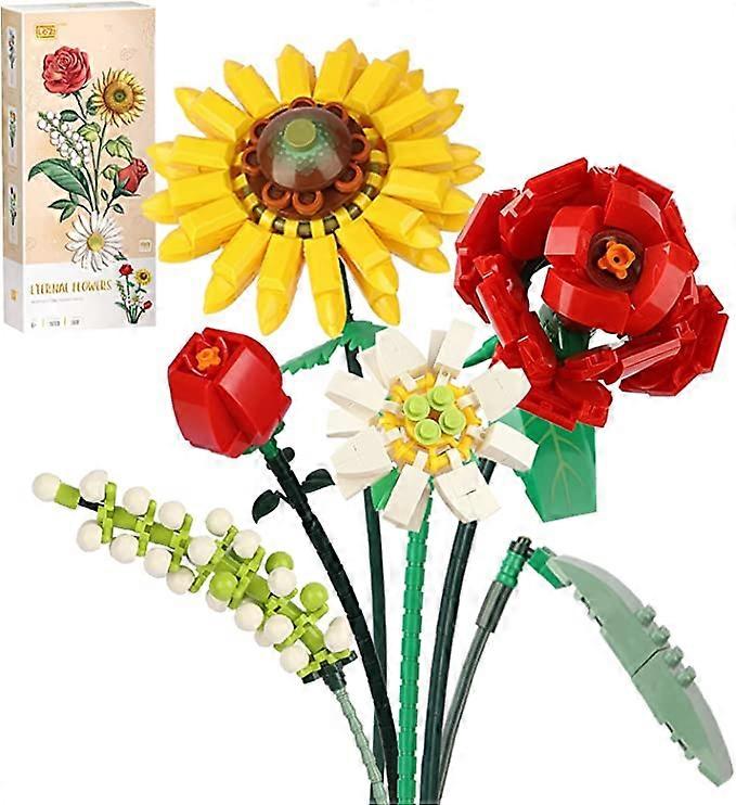 Mini mattoni bouquet di fiori set di costruzione, fiori artificiali, decorazione unica fai-da-te casa, 456 pezzi collezione botanica per età 8-12 anni