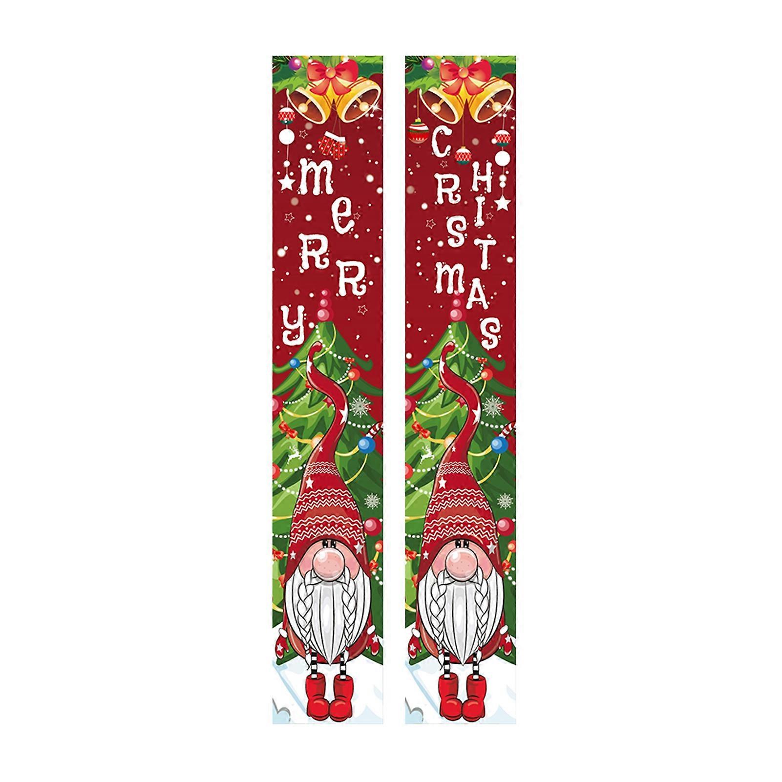 1 Pair Door Banner Eye-catching Waterproof Oxford Cloth Xmas Themed Pattern Hanging Banner for Home for Christmas KAESI