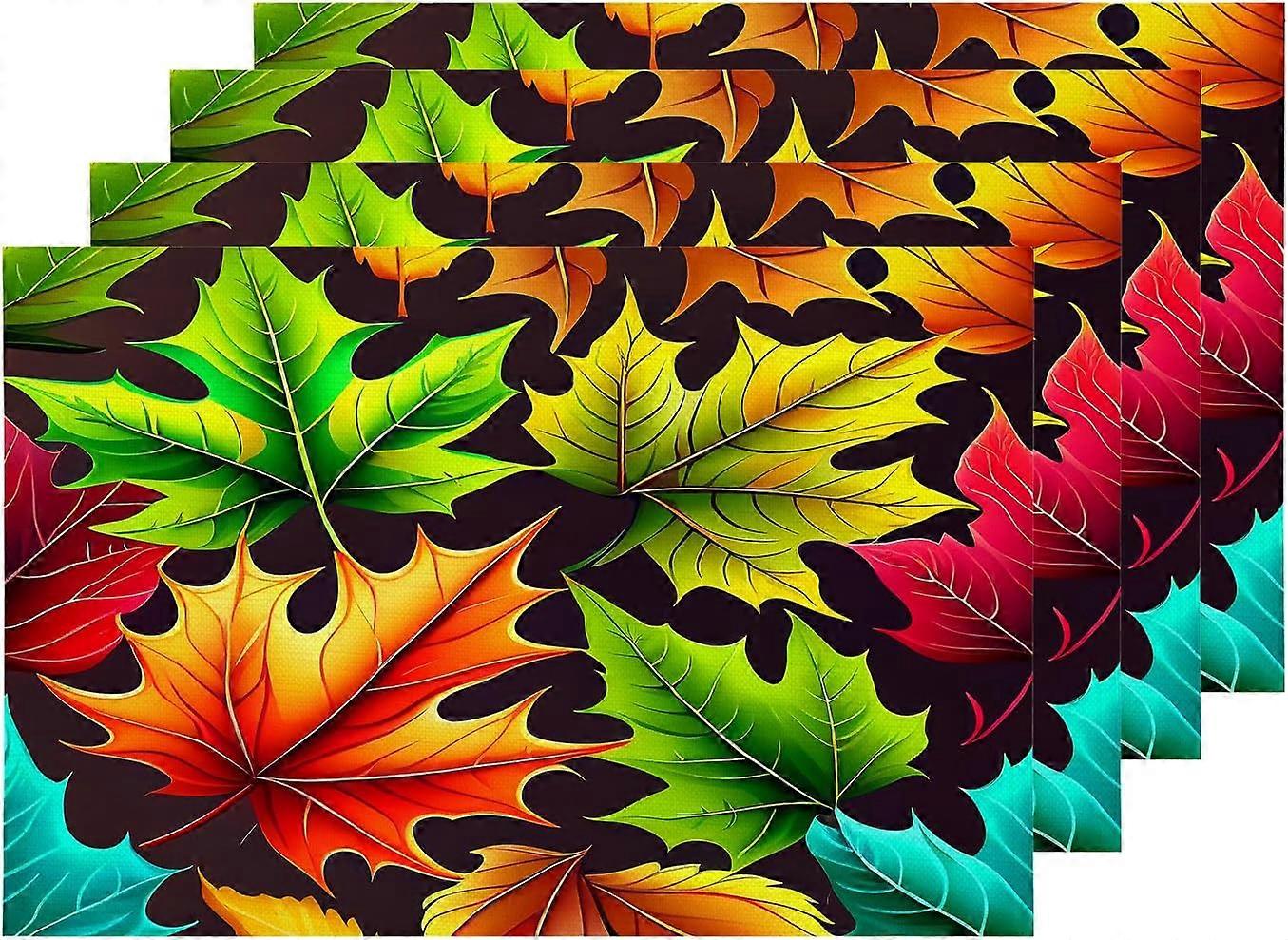 Autumn Maple Leaves Placemats, Abstract Art Black Background Table Mat Linen Burlap Washable Double-Deck Heat Insulation for Dining Table Kitchen Tabl