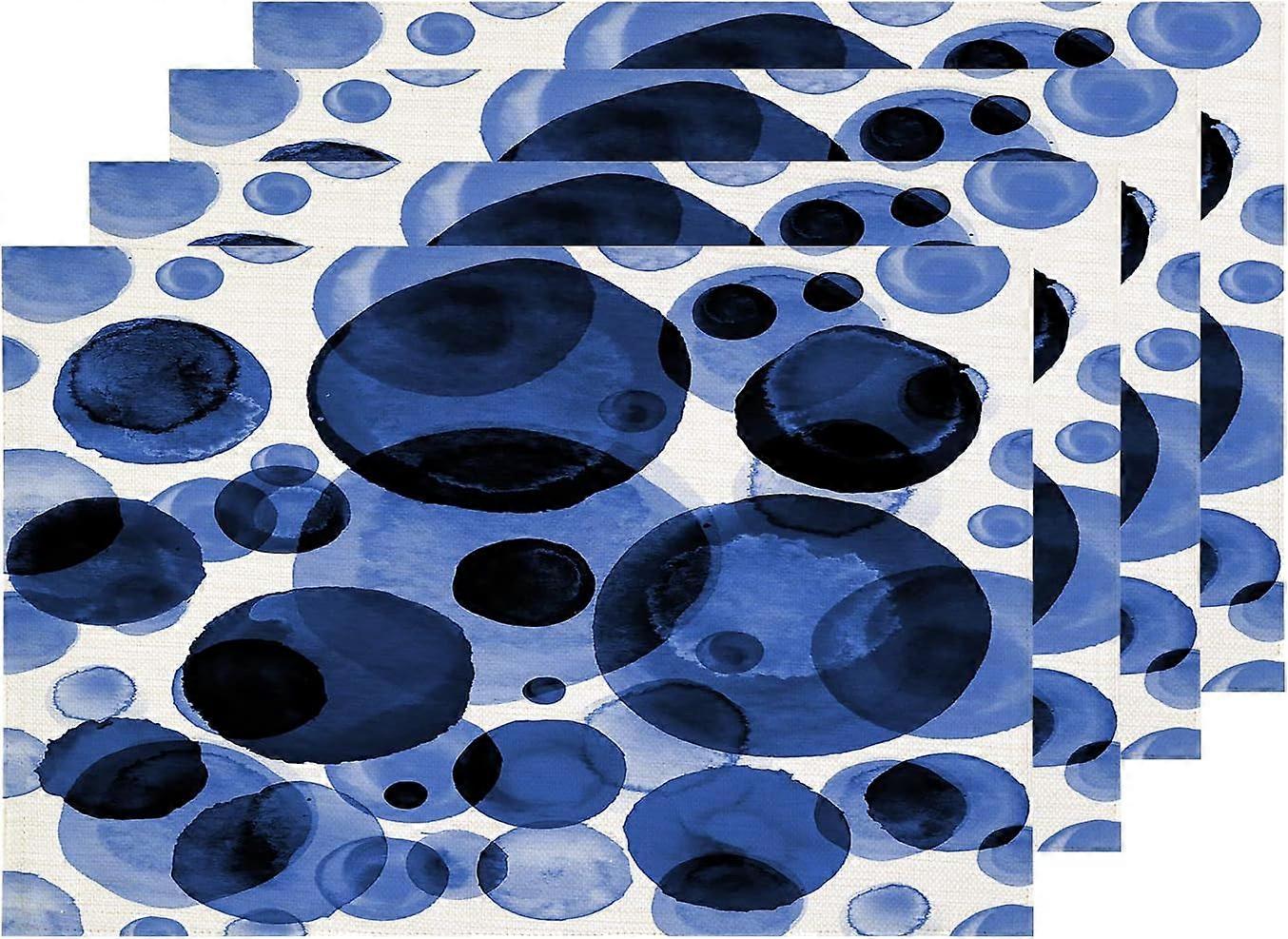 Cercles d’encre Points Sets de table, Violet foncé et bleu marine Transparent Tapis de table en lin Toile de jute Isolation thermique lavable à deux étages pour table à manger Cuisine