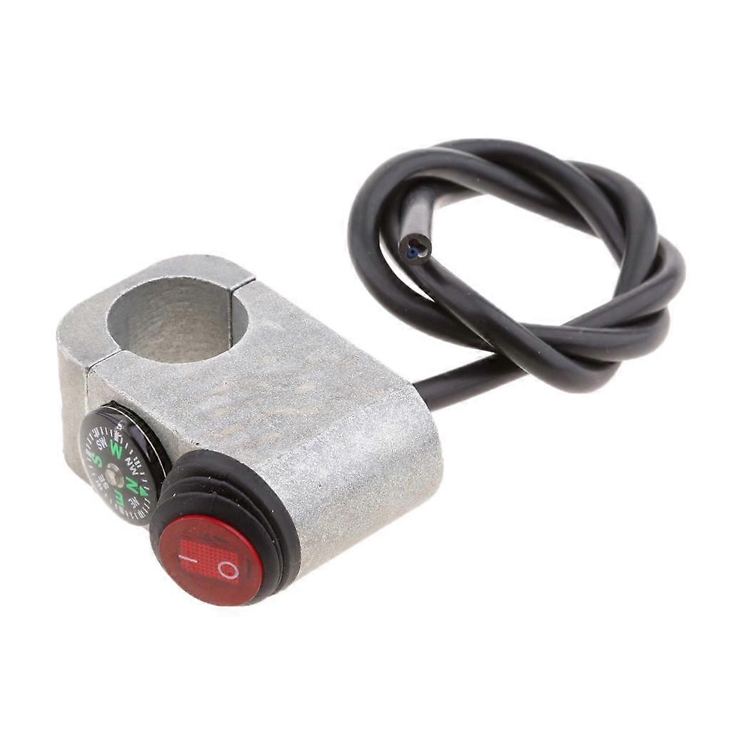 Multifunction 12V 16A Motorcycle Handlebar LED Light Switch &Compass Silver
