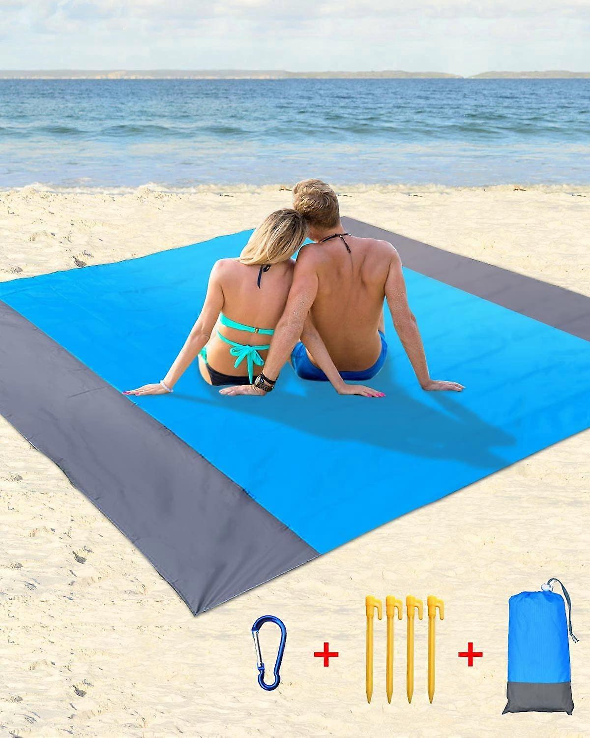 Beach Mat Picnic Blanket Waterproof - Beach Blanket 210 x 200cm Picnic Blanket Extra Large Waterproof Beach Mat with 4 Fixed Nails
