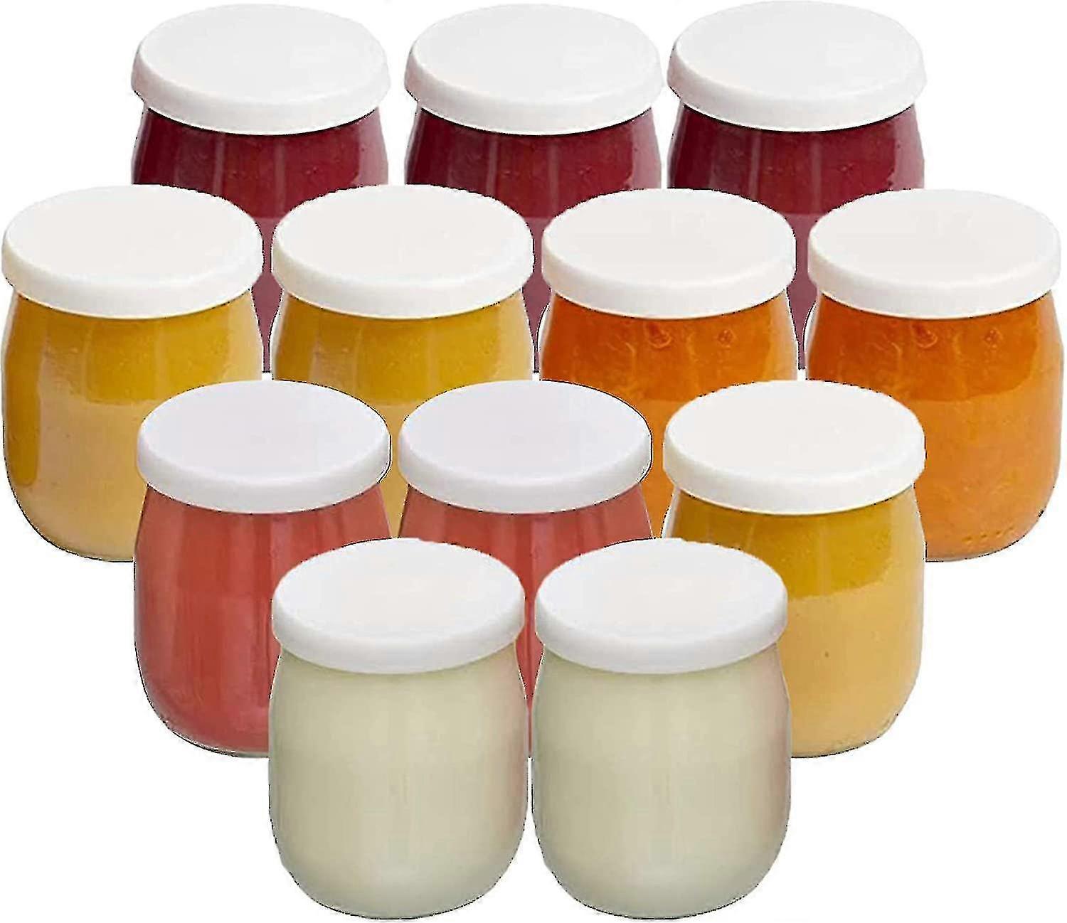 12st glasyoghurtburkar med lufttäta lock för yoghurttillverkare, puddingkoppglas Creme Brulee-flaska 150ml