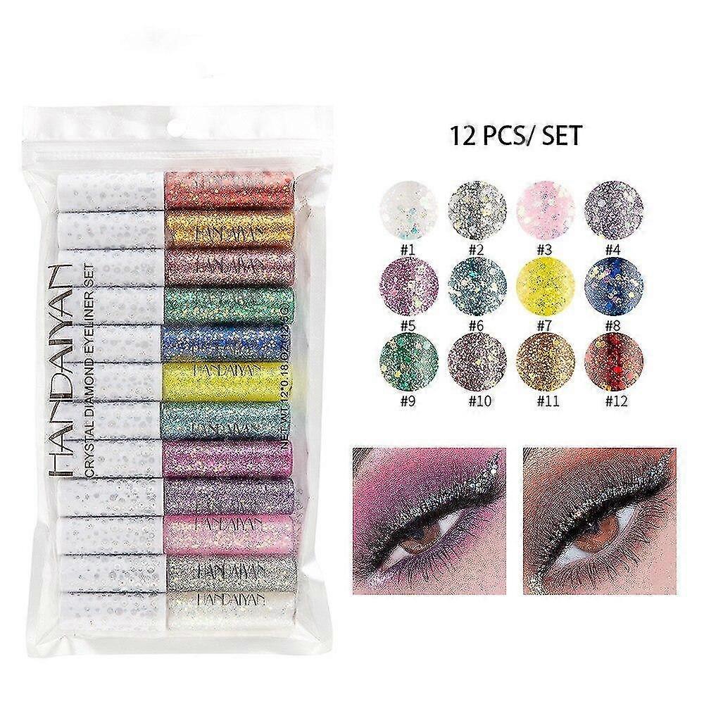 12pcs Liquid Eyeliner Glitter Metallic Jelly Colorful Sequin Eye Liner Eyeshadow