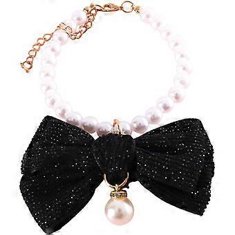 Perle Katzenhalsband Strass Hundehalsband mit Fliege Kristallketten für Kätzchen Welpe Kleintiere Haustierzubehör XS