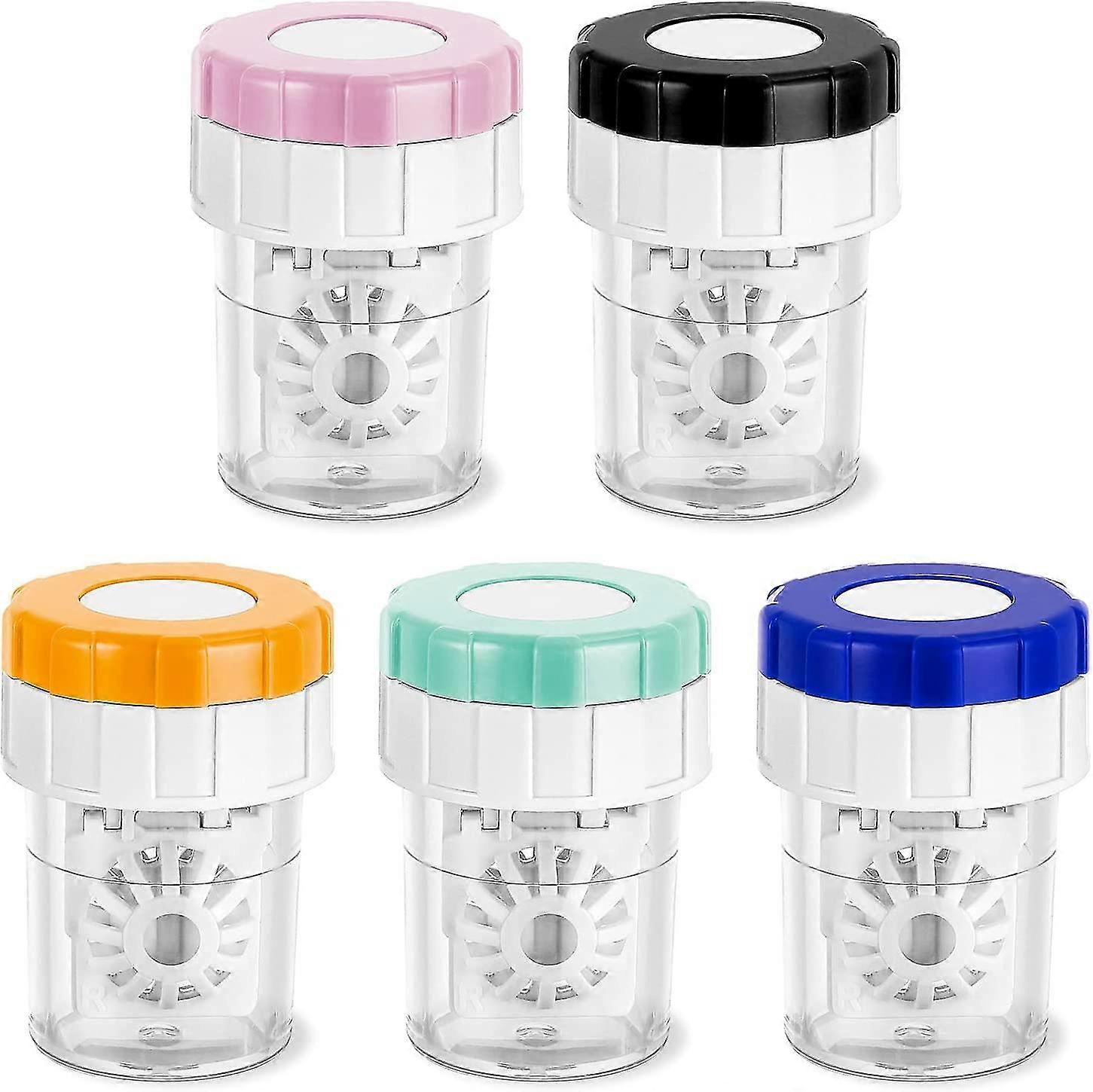 Pack Of 5 Contact Lens Cleaner Portable Rotation Container For Everyday Use, White