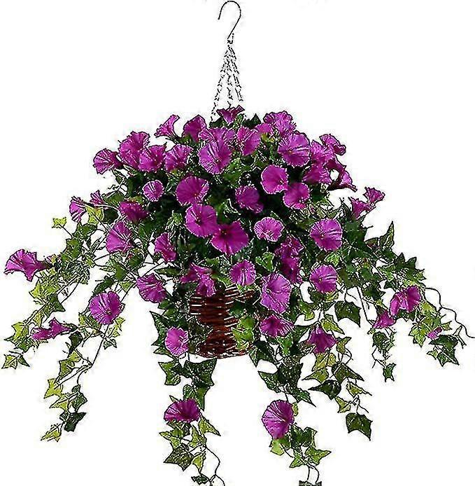 Hanging Basket With Artificial Vine Silk Petunia Flowers For Outdoor/indoor - Wtake