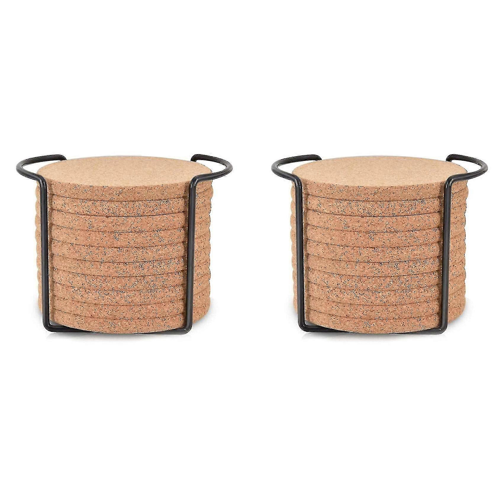 Compatible Withround Cork Coasters For Drinks,with Metal Holder Storage Caddy