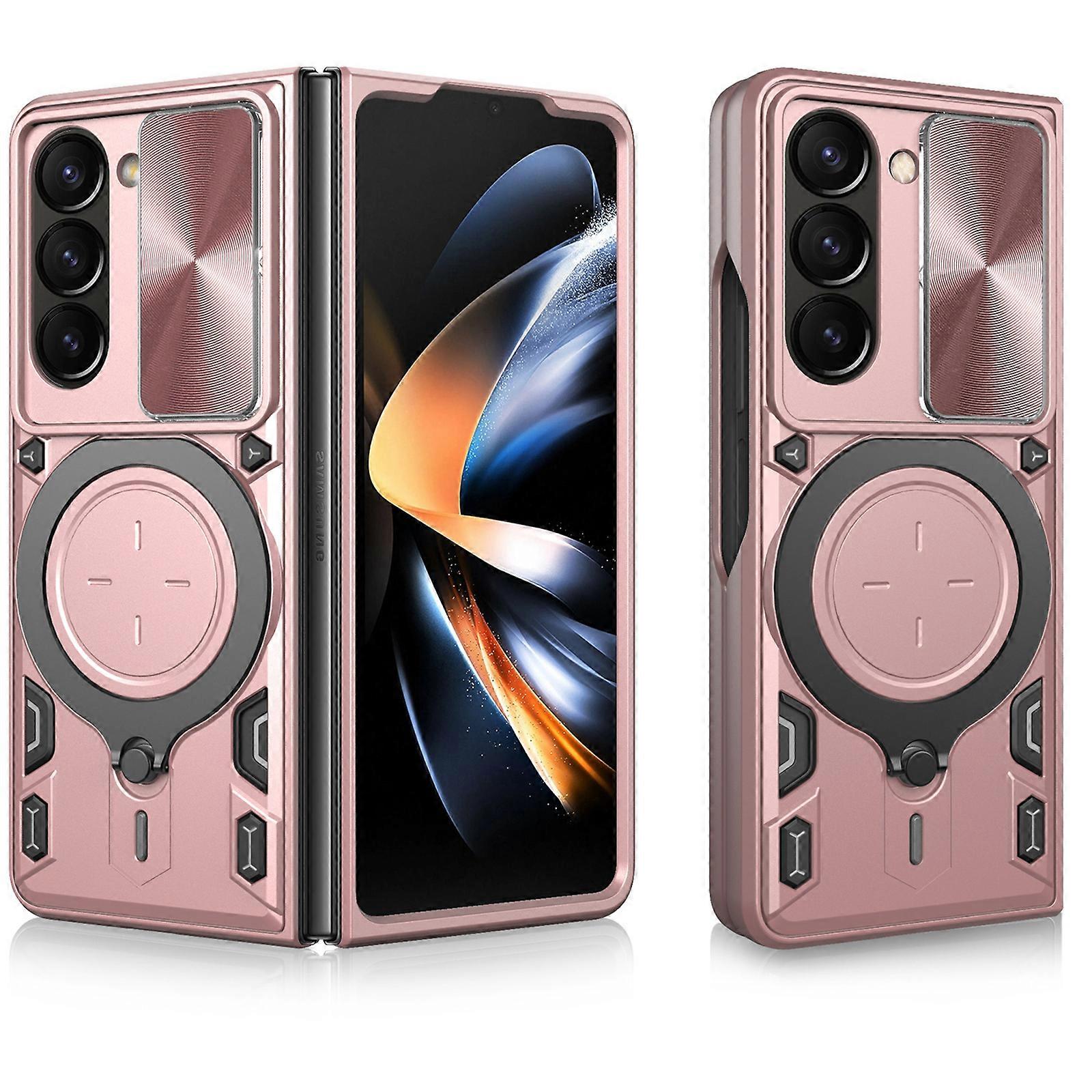 Case for Samsung Galaxy Z Fold 6 with Rotatable Ring Holder, Shockproof Protective Case with Slide Camera Cover, Magnetic Case for Car Mount