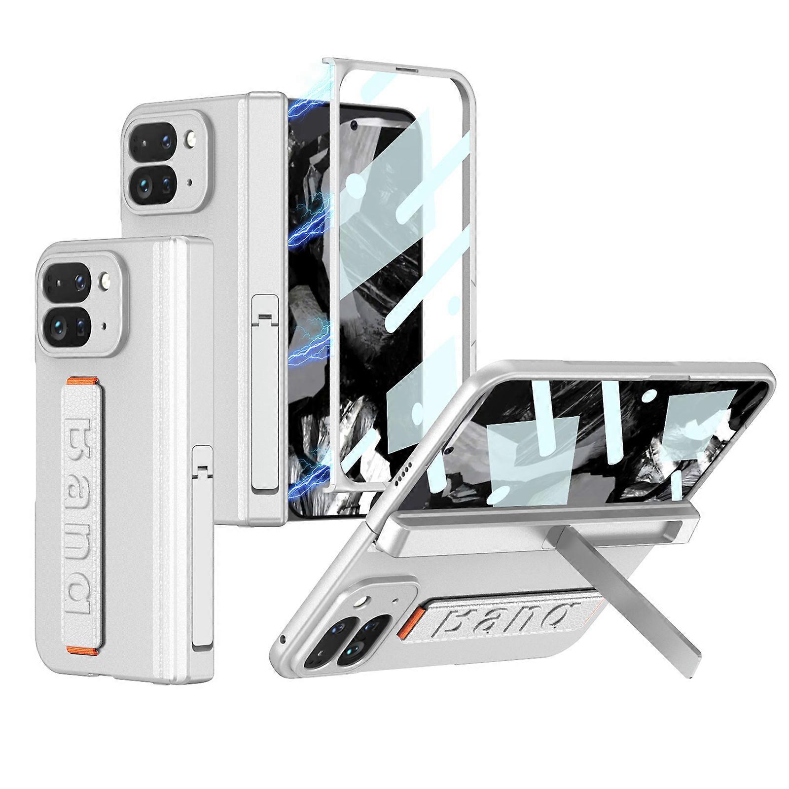 for Google Pixel Fold 2 S-Pen Slot Case with Strap, Magnetic Z Fold 2 Case with Kickstand, Luxury PC Frame Slim Shockproof Cover with Screen Protector