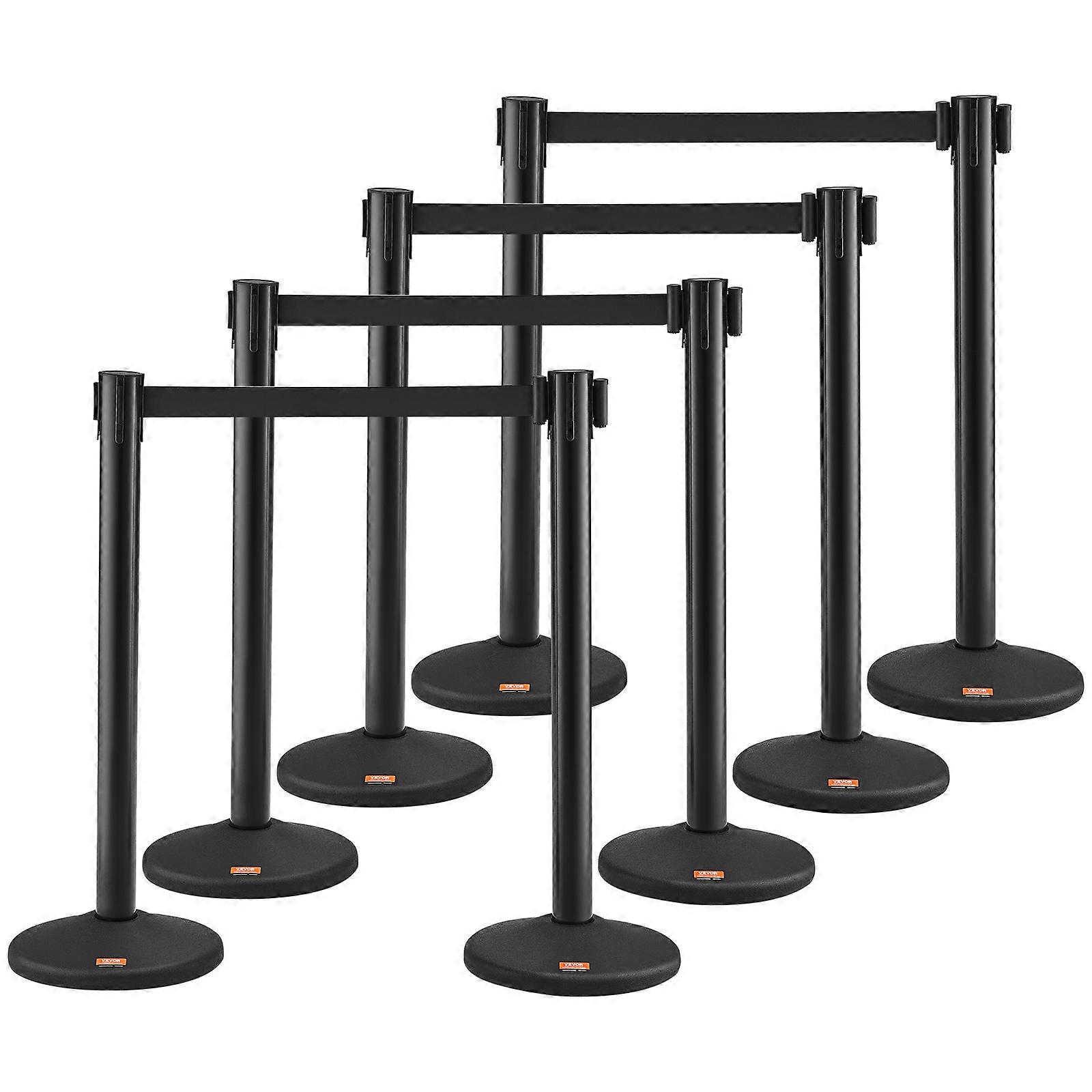 Crowd Control Stanchions, 8-Pack Crowd Control Barriers with 4PCS 6.5FT Black Retractable Belts, Plastic Stanchion Queue Post