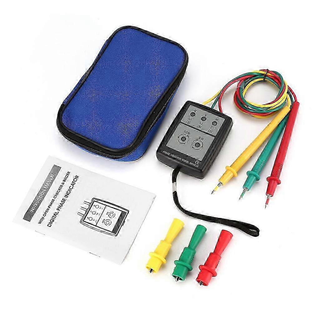 3-Phase Alternating Current Phase Meter Portable Phase-sequence Tester Digital Phase-order Indicator Phase Sequence Detector Current Tester with  LED
