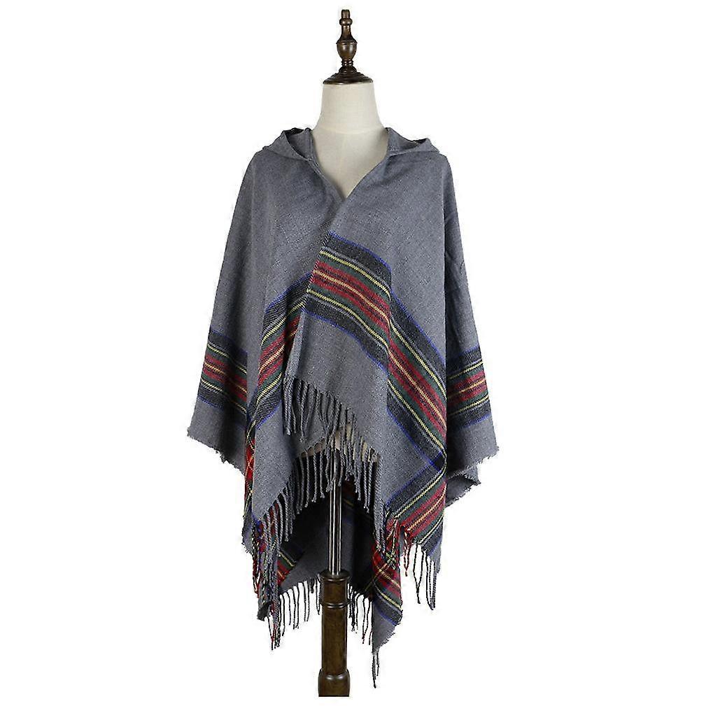 Hooded Warm Shawl Scarf Open Front Poncho Winter Cardigant with Tassel for Lady