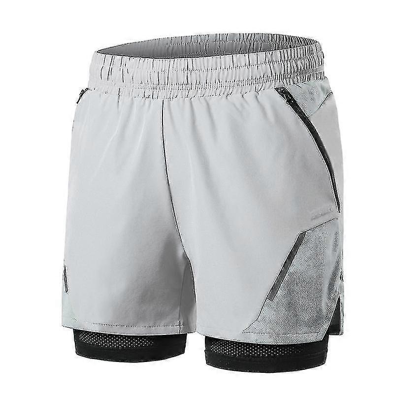 2-in-1 Men Running Shorts With Zipper Pockets Quick Dry Exercise Shorts For Training Gym Workout