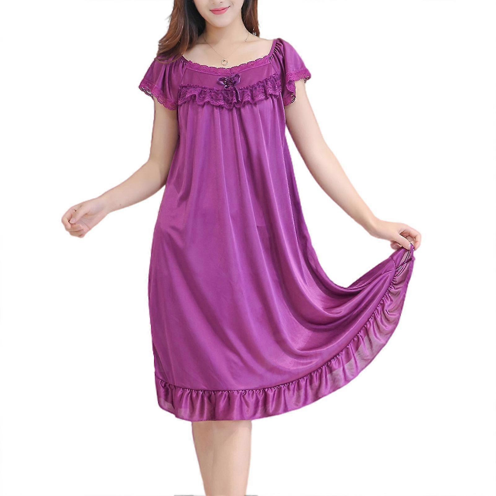 Chemise de nuit oversize pour fille pour l'été Manches courtes Dentelle Ruffle Trim Pyjama Robe
